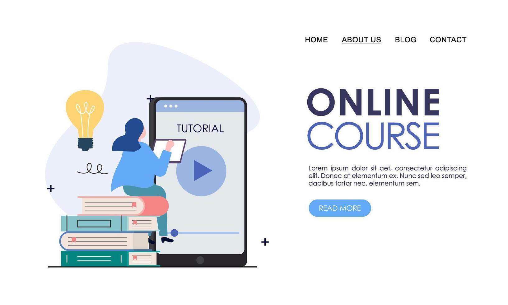 Online course or elearning concept landing page template vector