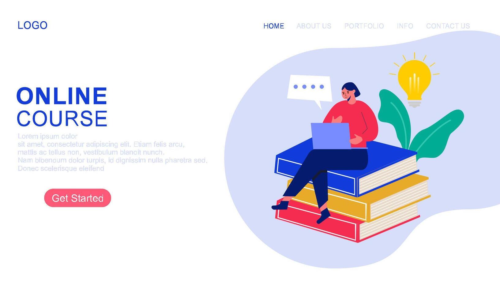 Online course or elearning concept landing page template vector