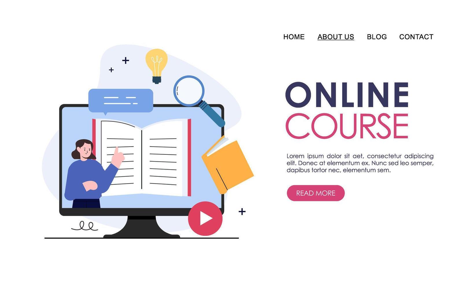 Online course or elearning concept landing page template vector