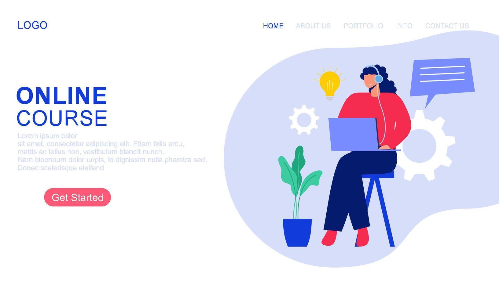 Online course or elearning concept landing page template vector