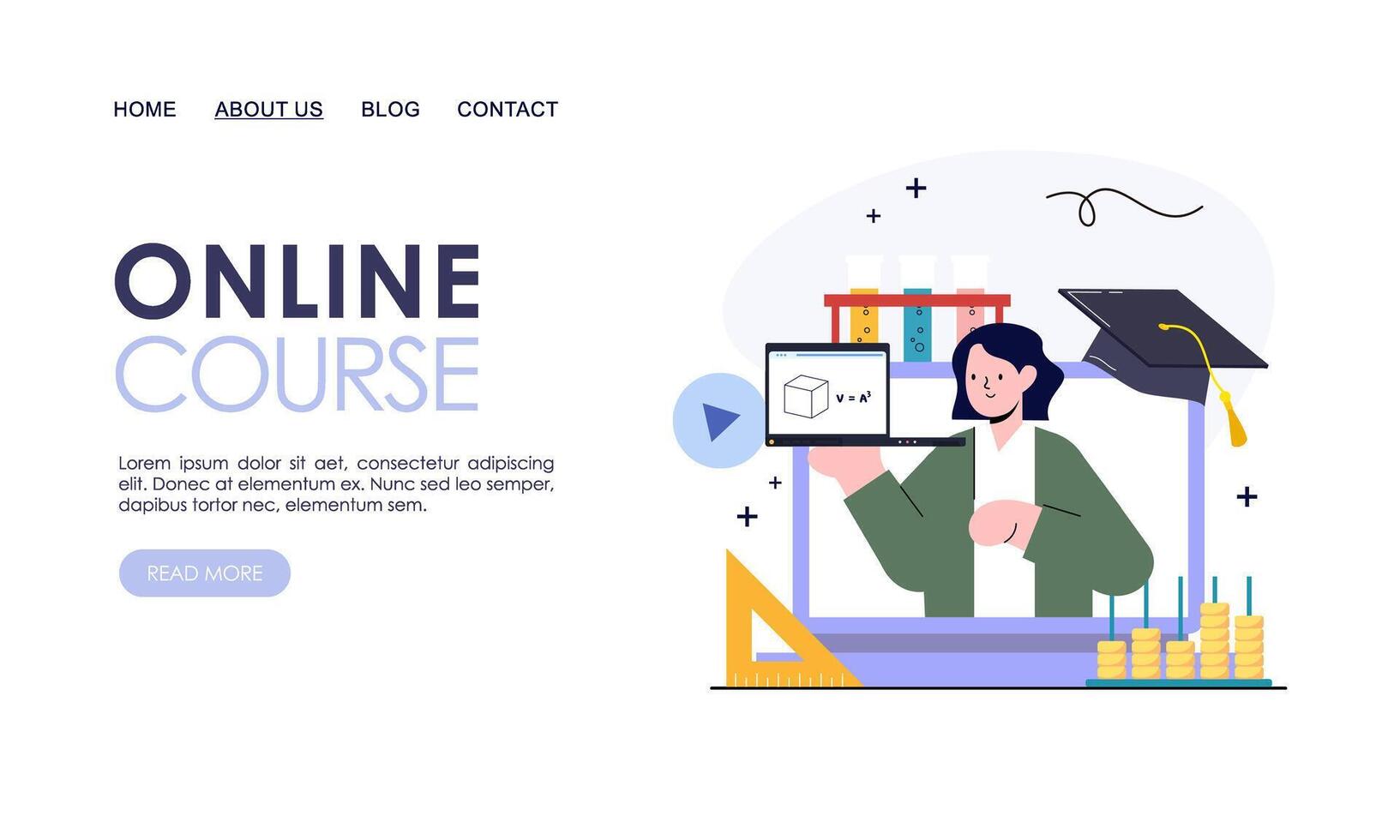 Online course or elearning concept landing page template vector