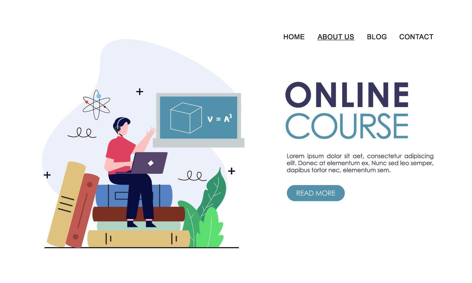 Online course or elearning concept landing page template vector