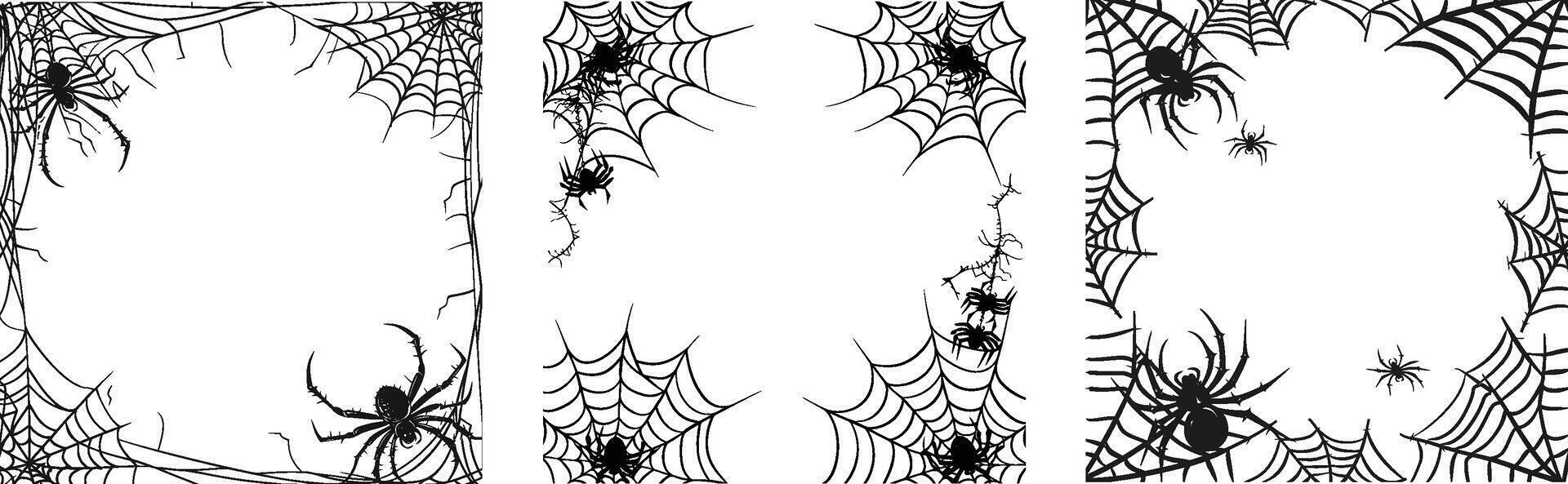 Spider's Web Doodle Set, Hand Drawn Different Kinds Isolated vector