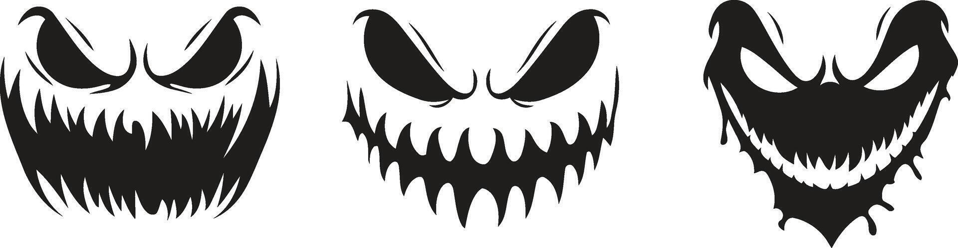 Halloween Monster Face on Black Background, Skeleton with Sharp Teeth vector