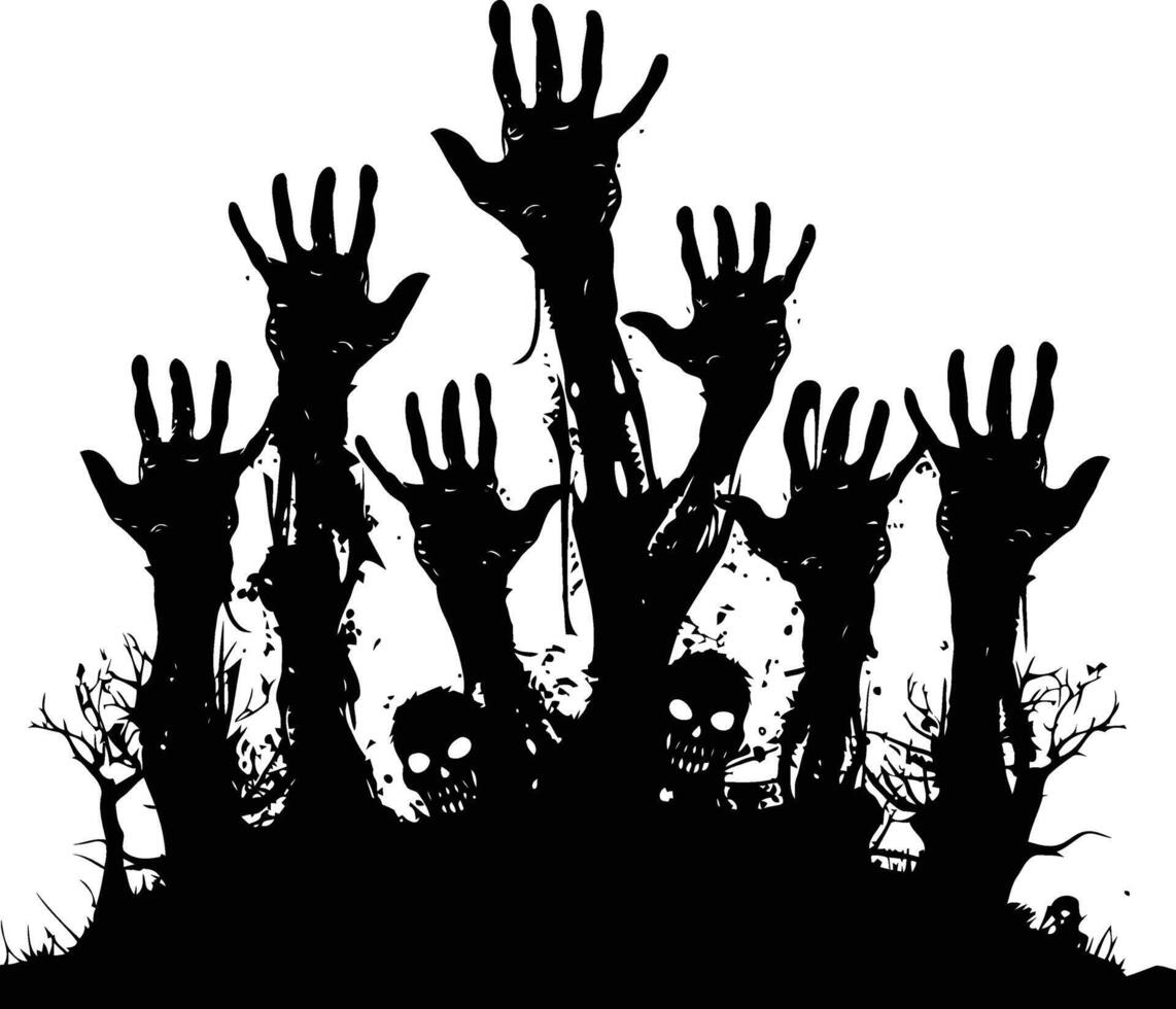 Zombie Hands Silhouette Illustration Set, Creepy Zombie Limbs Emerging from Graveyard Ground vector