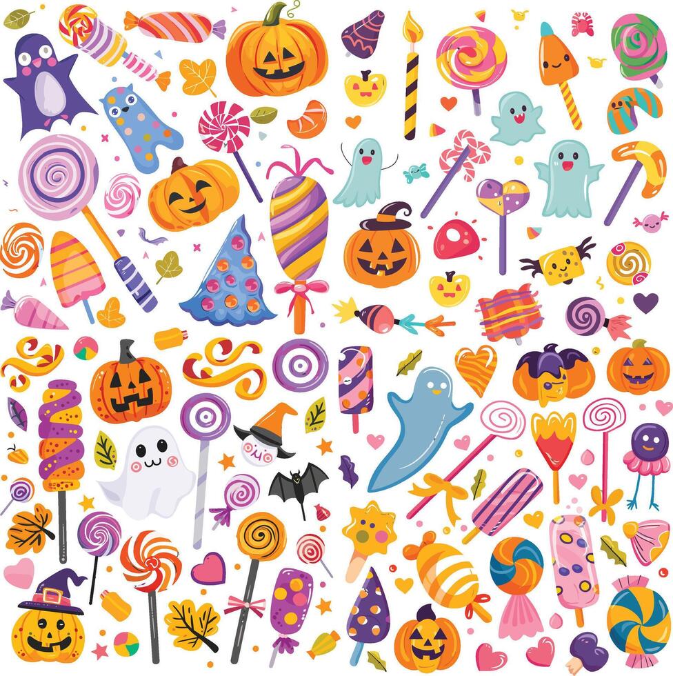 Seamless Halloween Pattern with Candy Elements on Dark Background vector