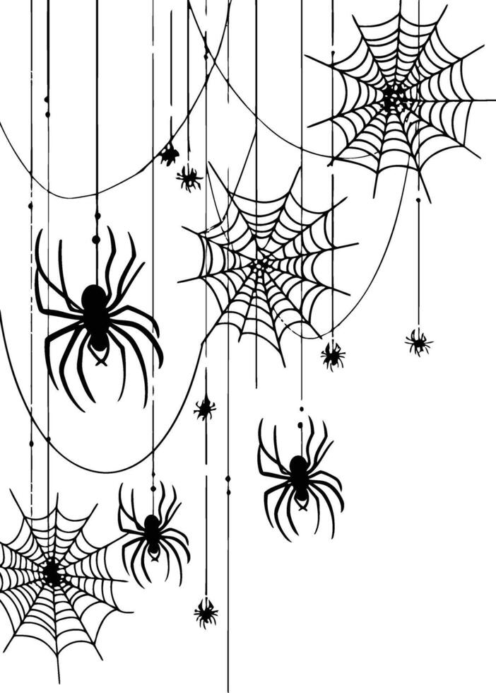 Happy Halloween Spider Illustration and Realistic Seamless Pattern with Hanging Spiders vector
