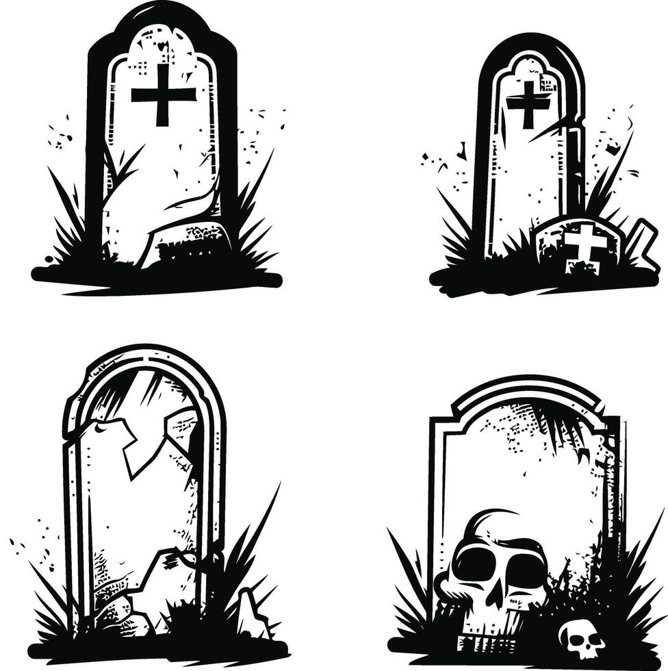 Set of Tombstones Collection with Various Shapes, Isolated Illustration vector