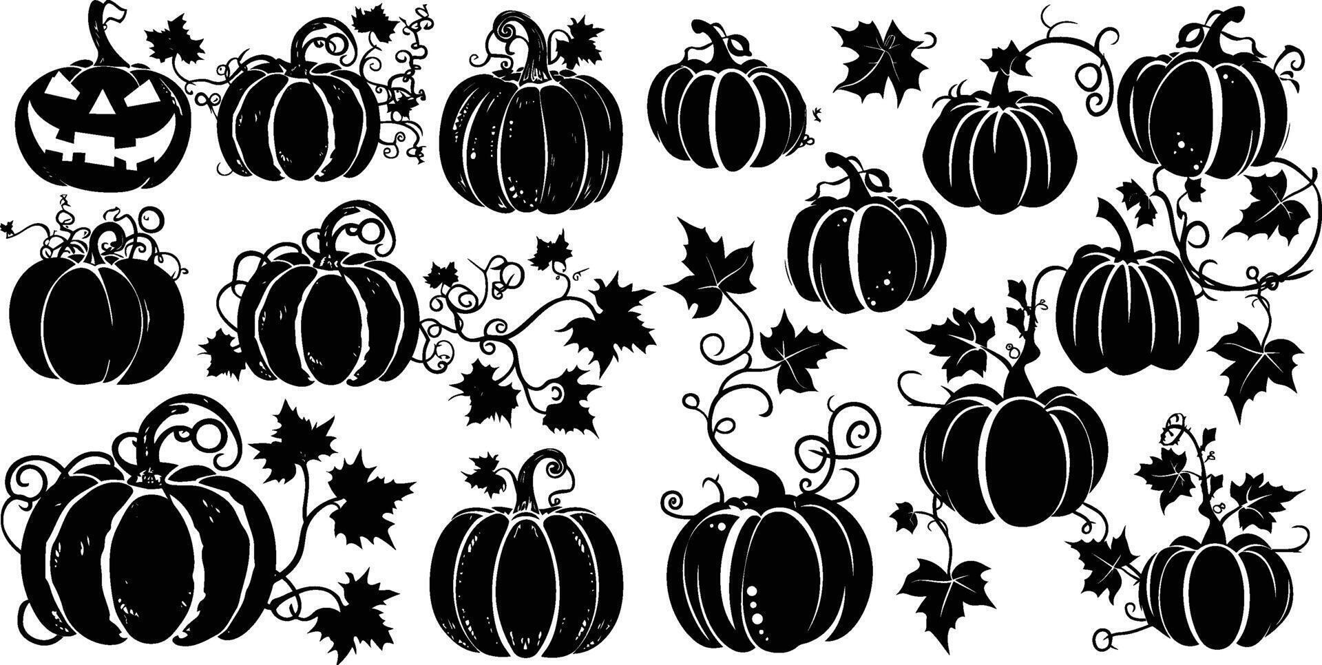 Pumpkin Silhouette Set, Thanksgiving and Halloween Elements, Autumn Pumpkin vector