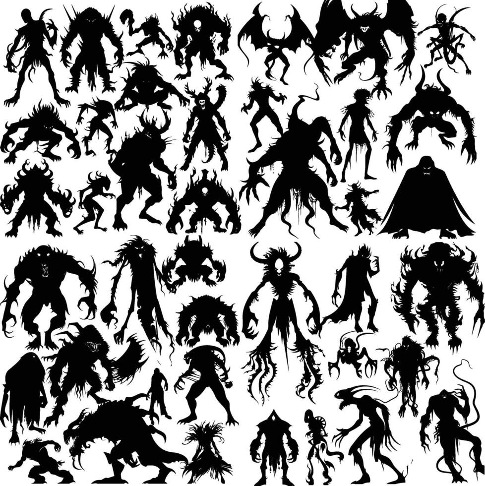 Collection of Dragon Silhouettes, Mythical Creatures in Shadow vector