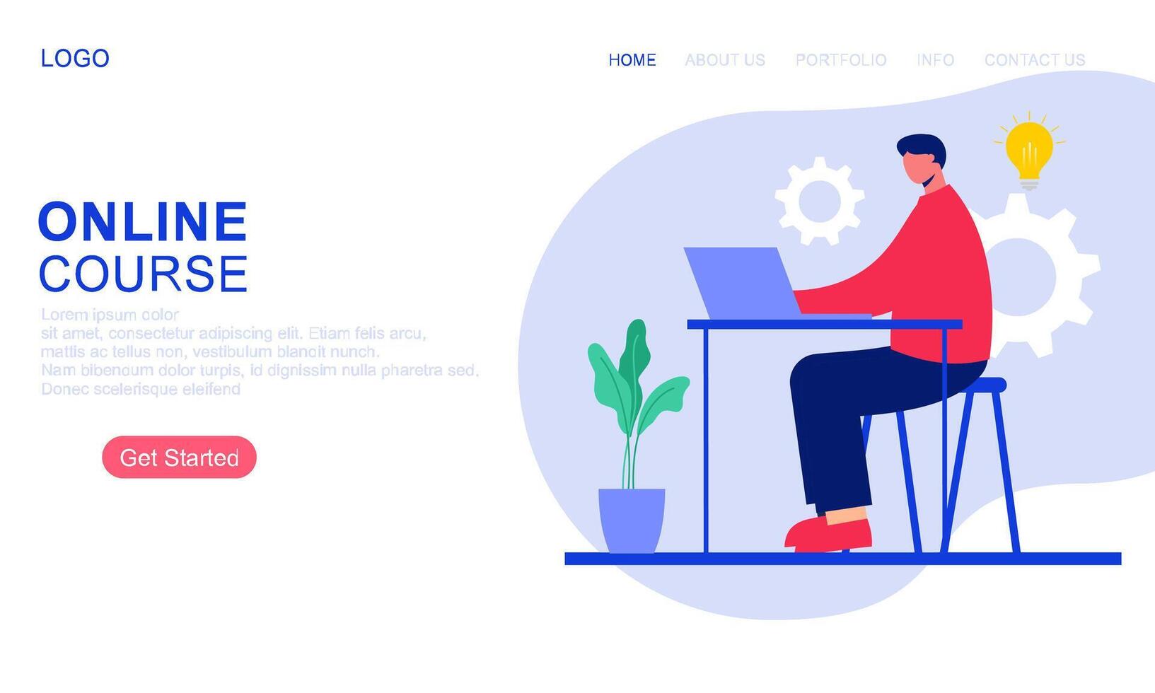 Online course or elearning concept landing page template vector