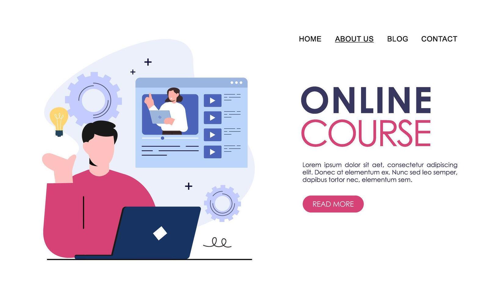 Online course or elearning concept landing page template vector