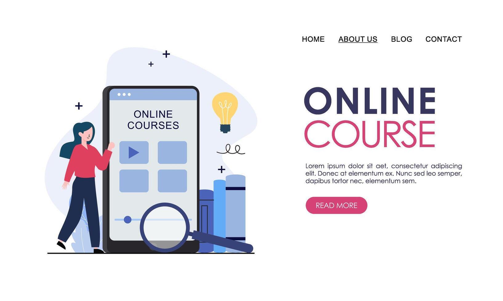 Online course or elearning concept landing page template vector