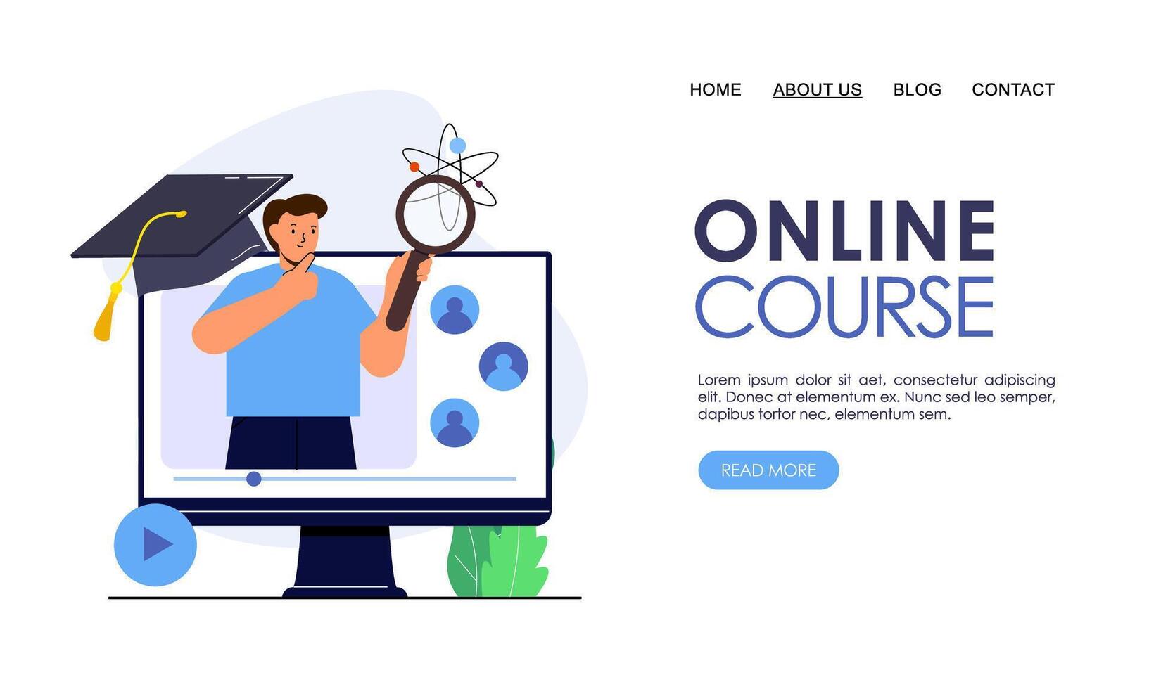 Online course or elearning concept landing page template vector