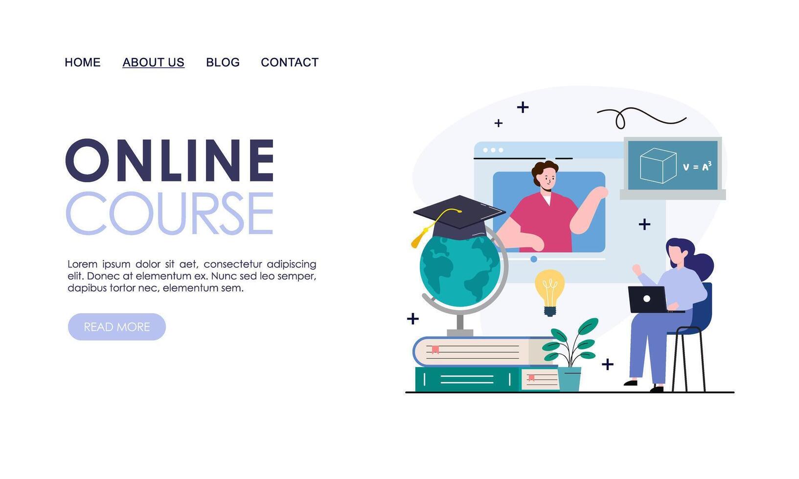 Online course or elearning concept landing page template vector