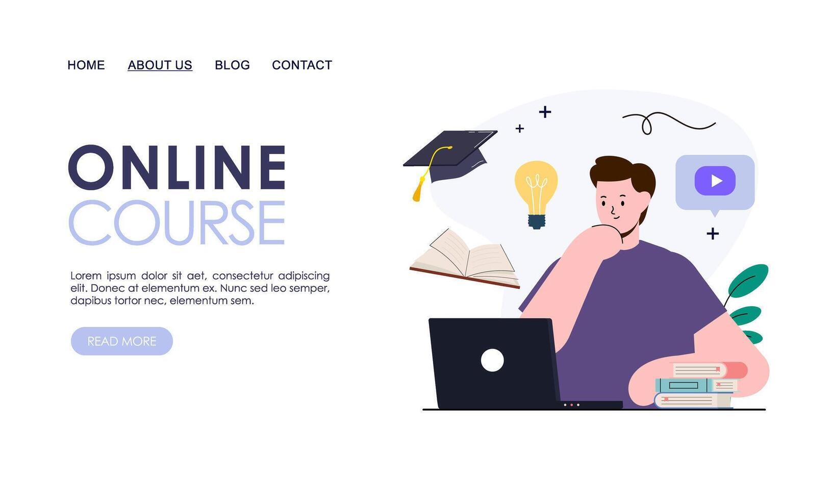 Online course or elearning concept landing page template vector