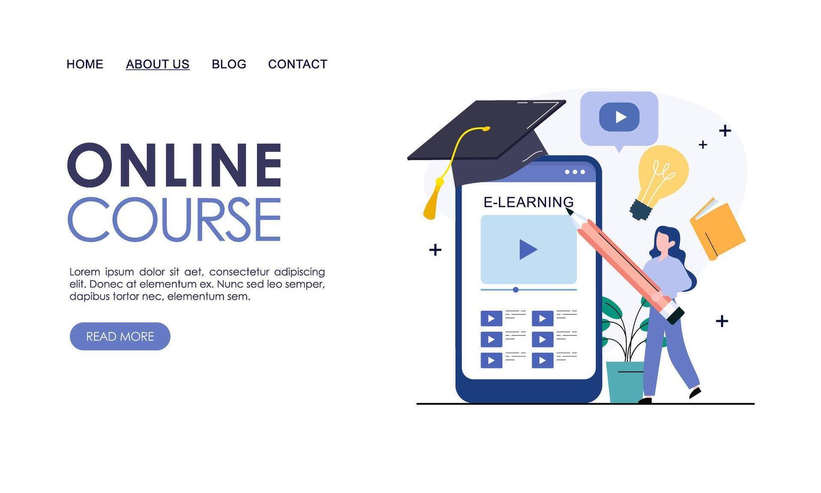 Online course or elearning concept landing page template vector