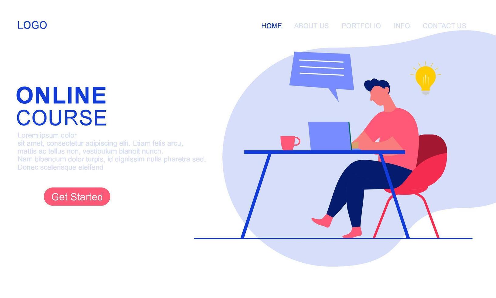 Online course or elearning concept landing page template vector