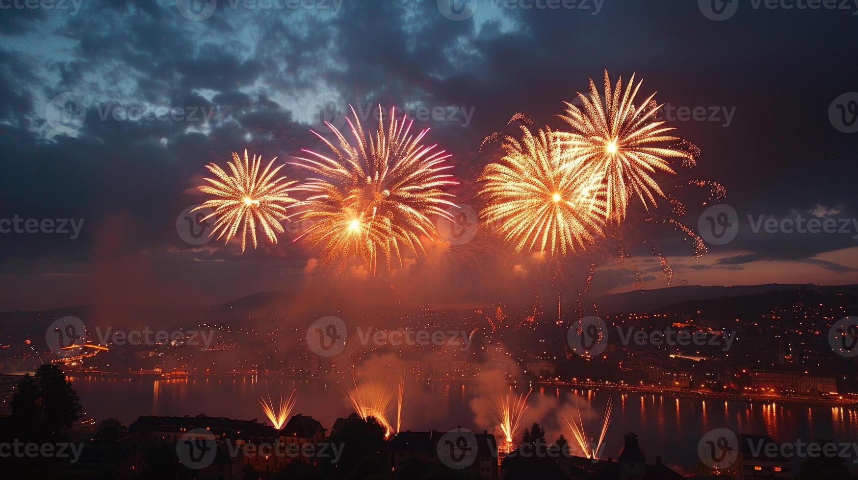 Fireworks in night sky. photo