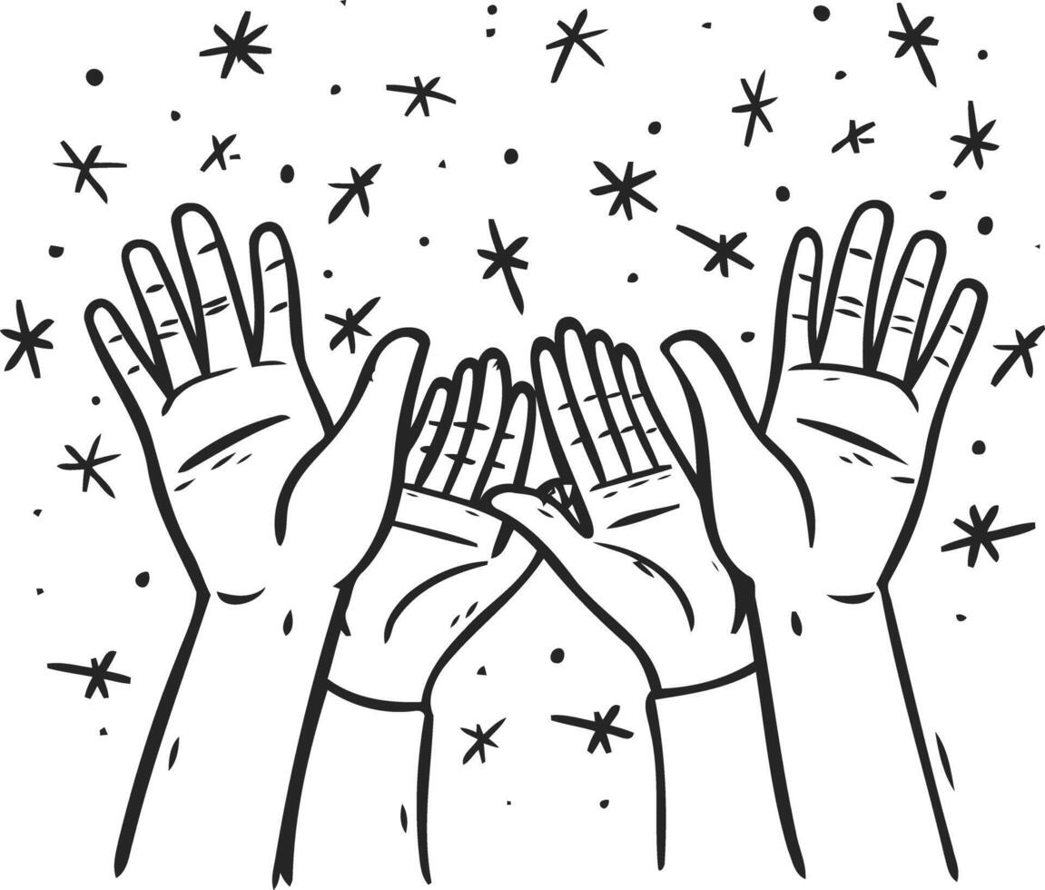 hands raised in the air with stars in the background vector