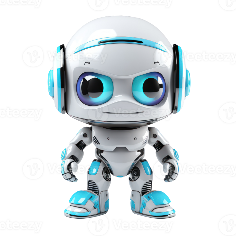 a robot with blue eyes and white skin png