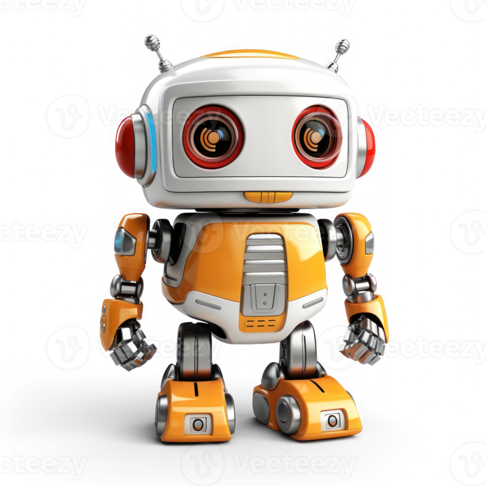 3d rendering of cute robot on transparent background png
