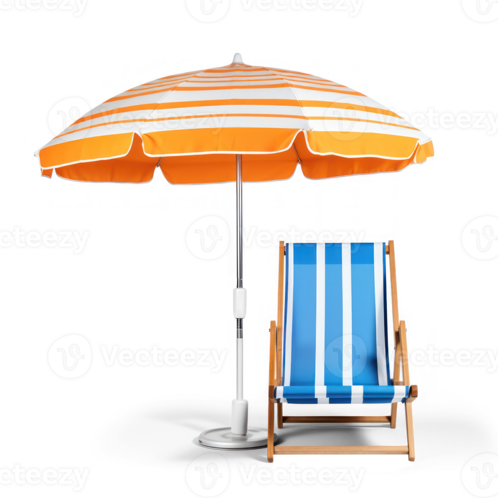 beach chair and umbrella on transparent background png