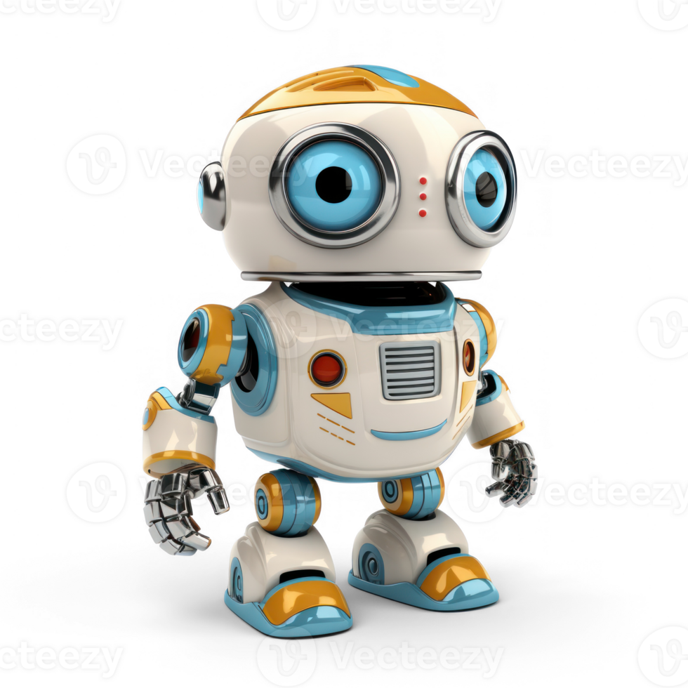 a robot with blue eyes and orange and white stripes png