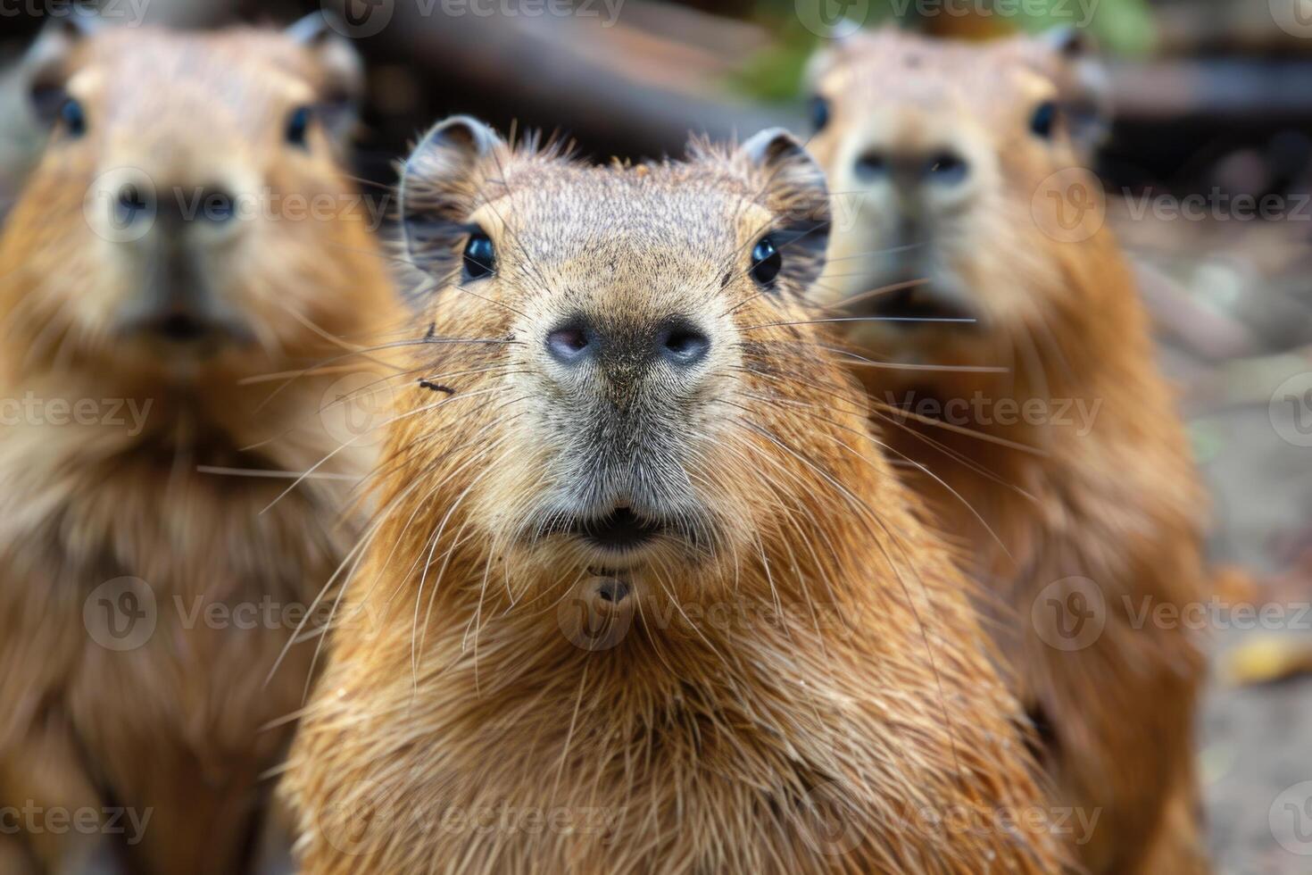 Capybaras against green nature background . photo