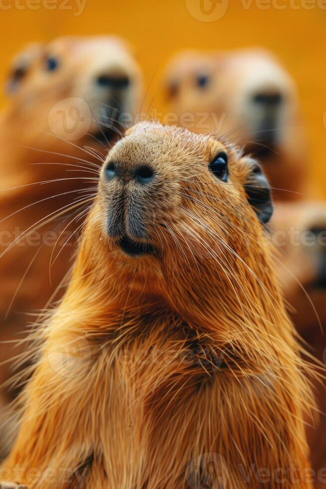 Capybaras against green nature background . photo