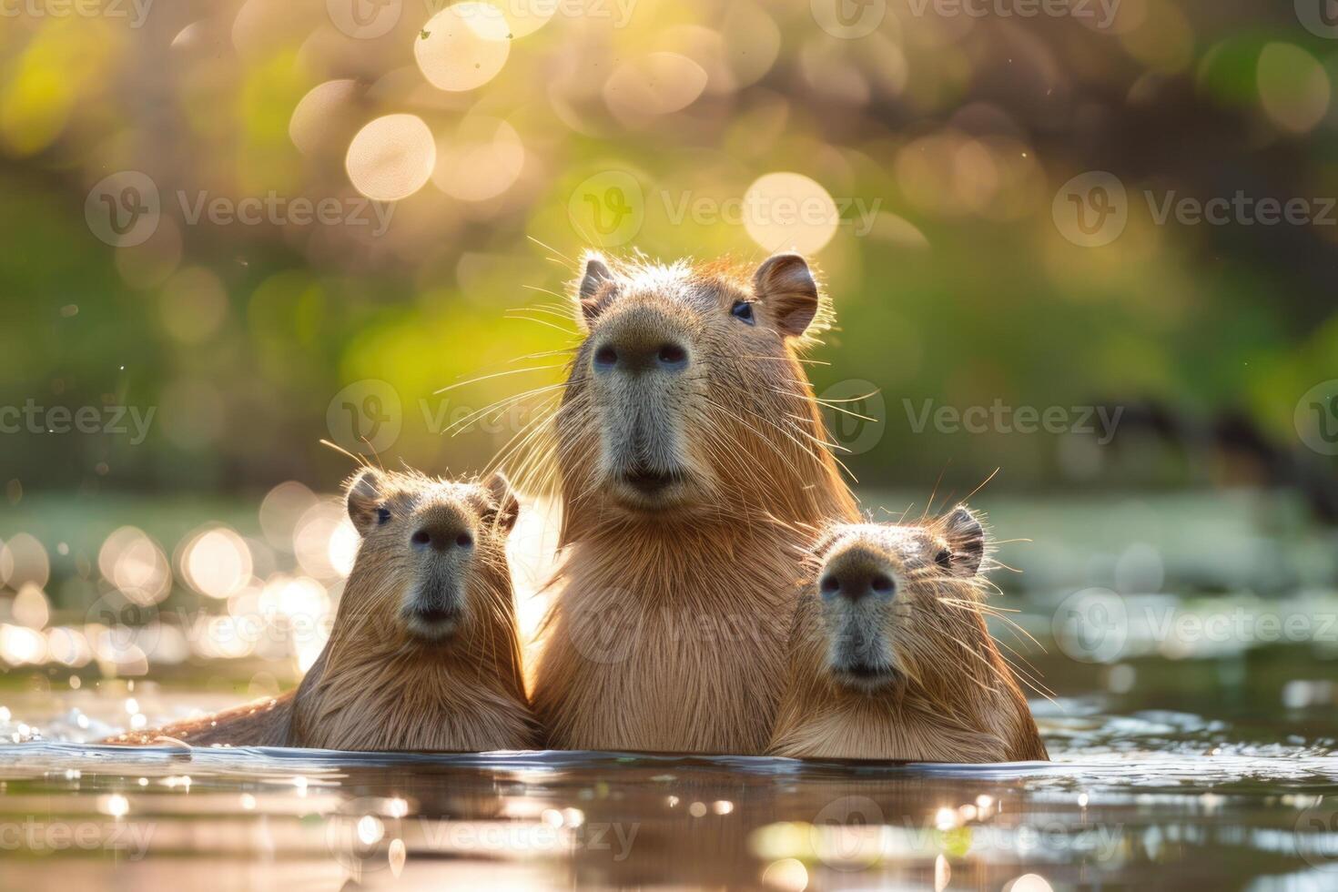 Capybaras against green nature background . photo
