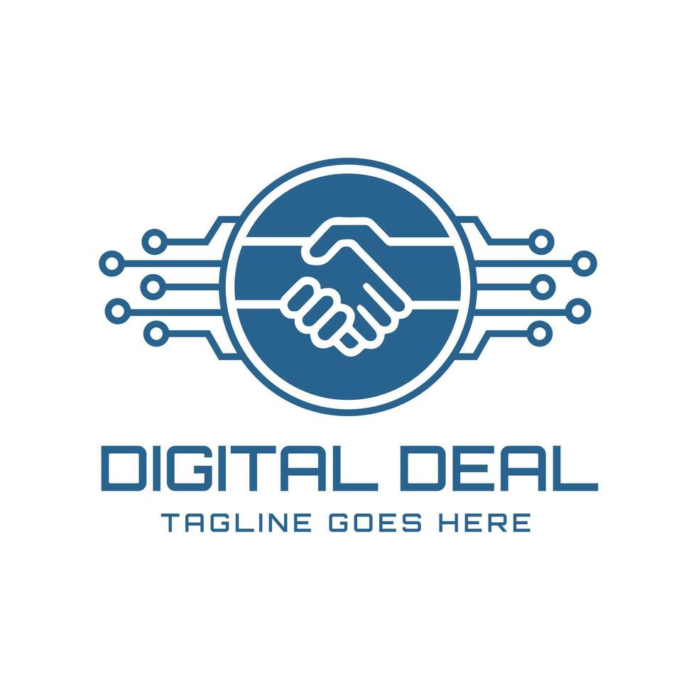 Design of shaking hands in a circle surrounded by digital circuits, this logo is suitable for e-commerce companies, technology and digital consulting services vector