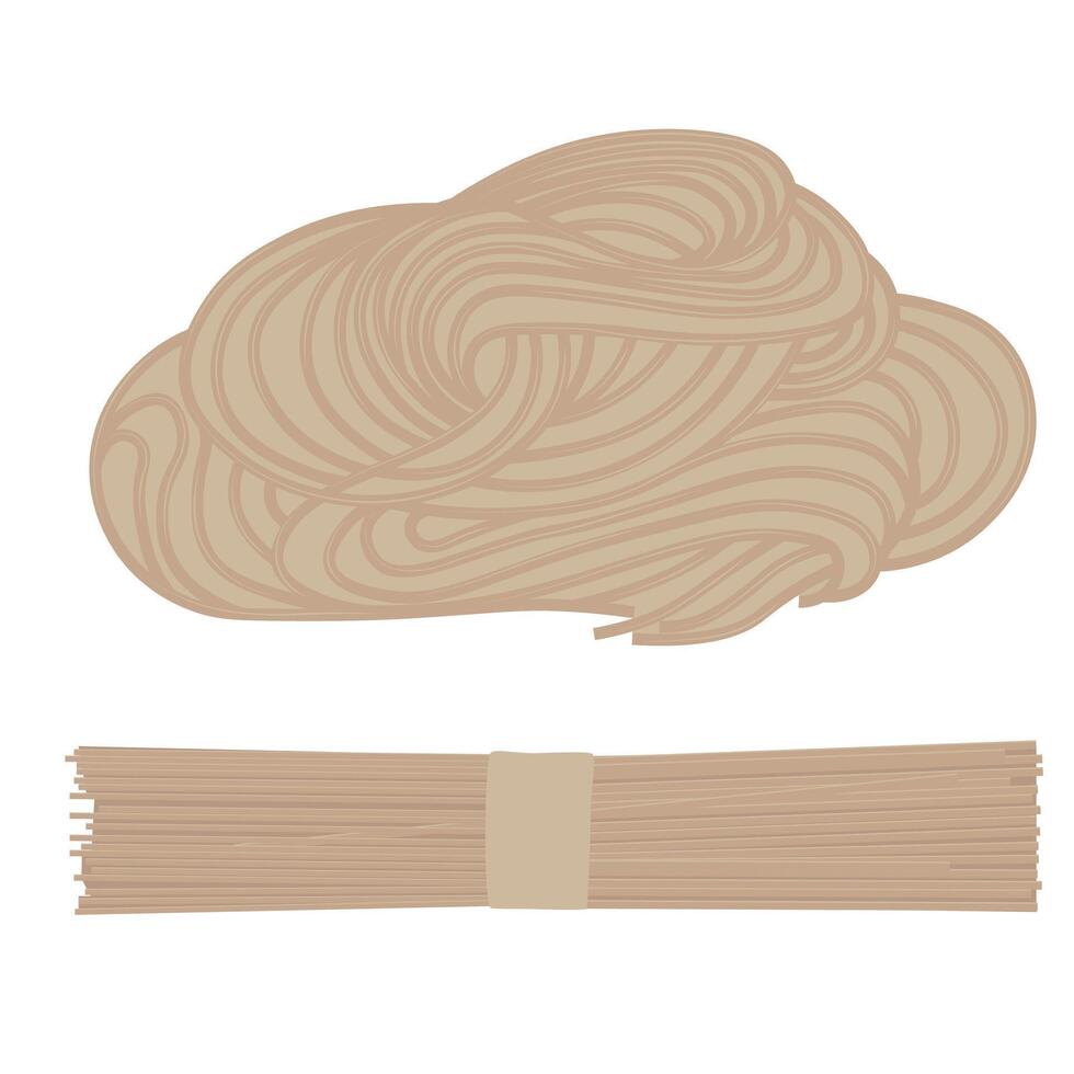 Soba Noodles Bundle of buckwheat. Traditional Japanese food. stock illustration. Isolated on a white background. vector