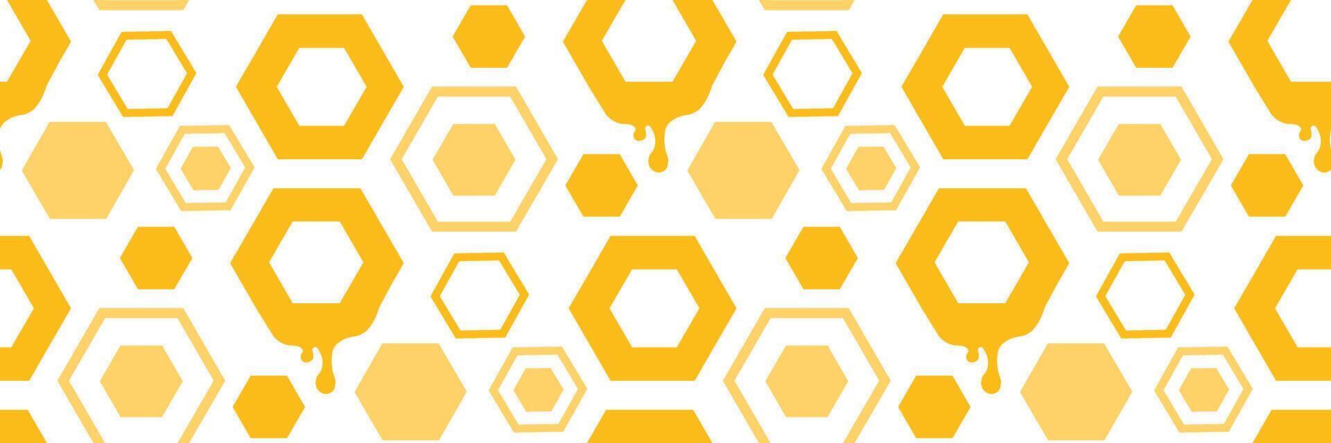 Honeycomb seamless pattern. mosaic geometric pattern of comb with hexagon cells, yellow fresh drops of honey flow from frames, healthy organic sweet farm food. illustration for branding. vector