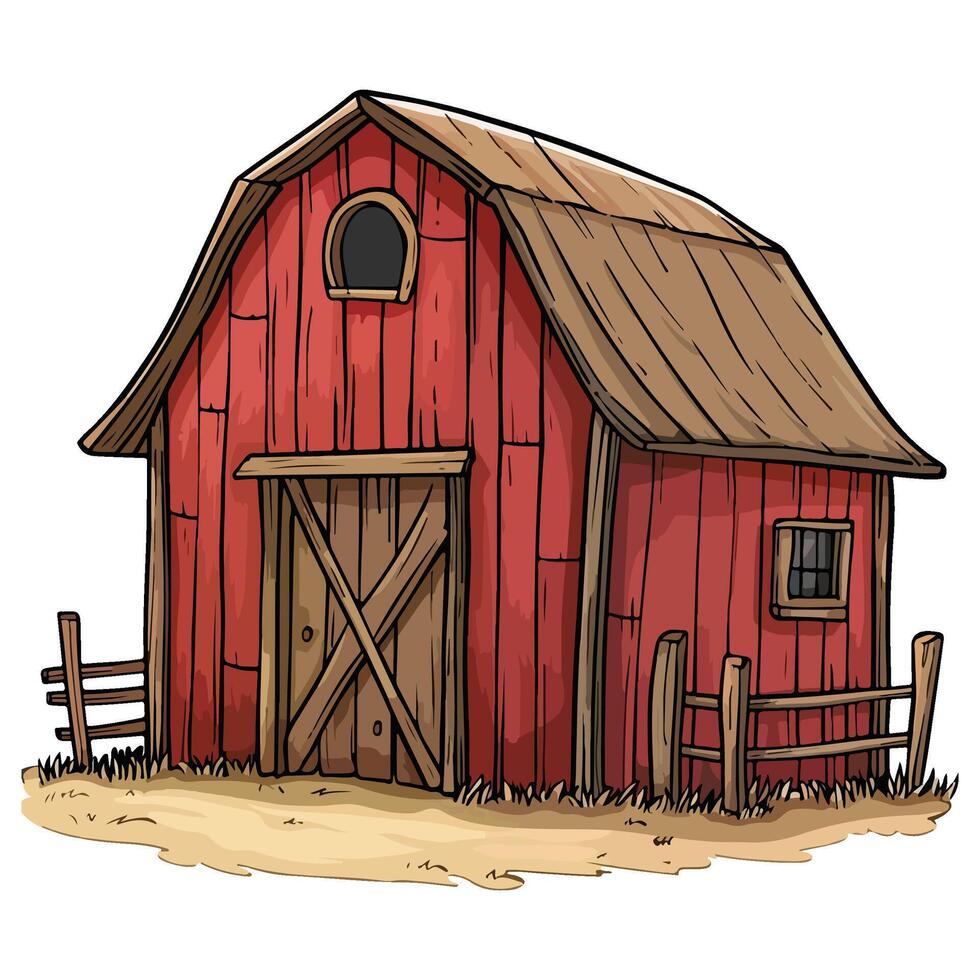 Farmer red barn house illustration vector