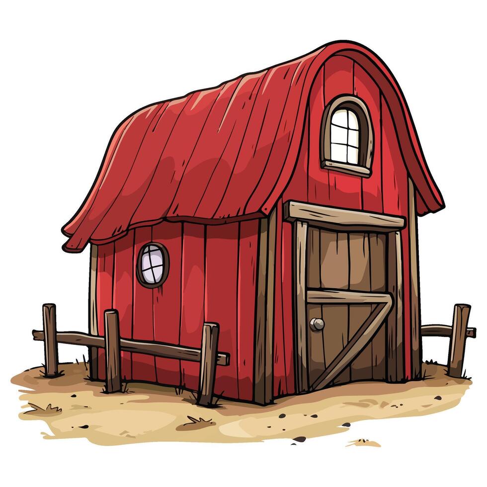 Farmer red barn house illustration vector