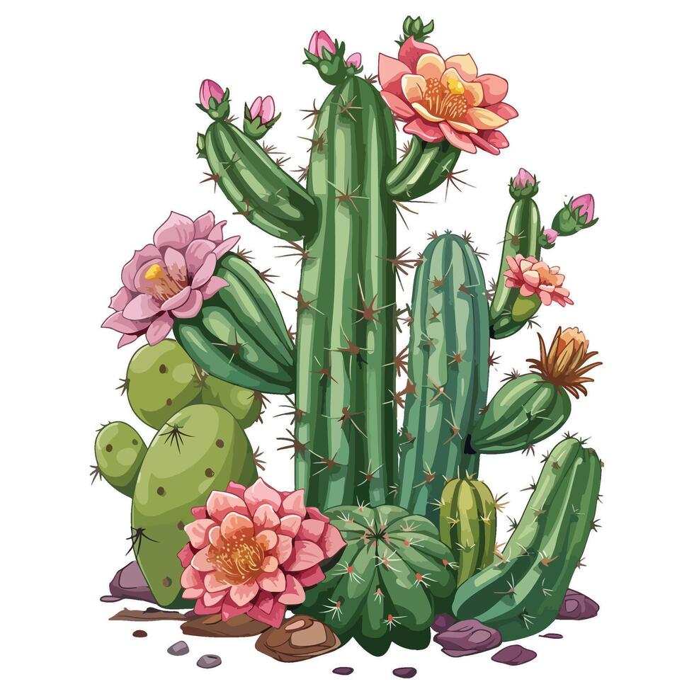 Cactus and Succulent fantasy illustration vector