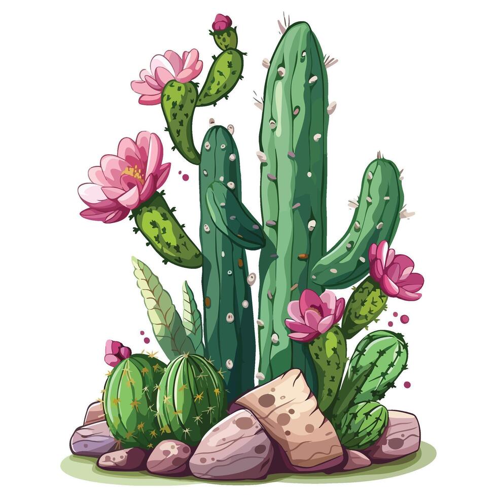 Cactus and Succulent fantasy illustration vector