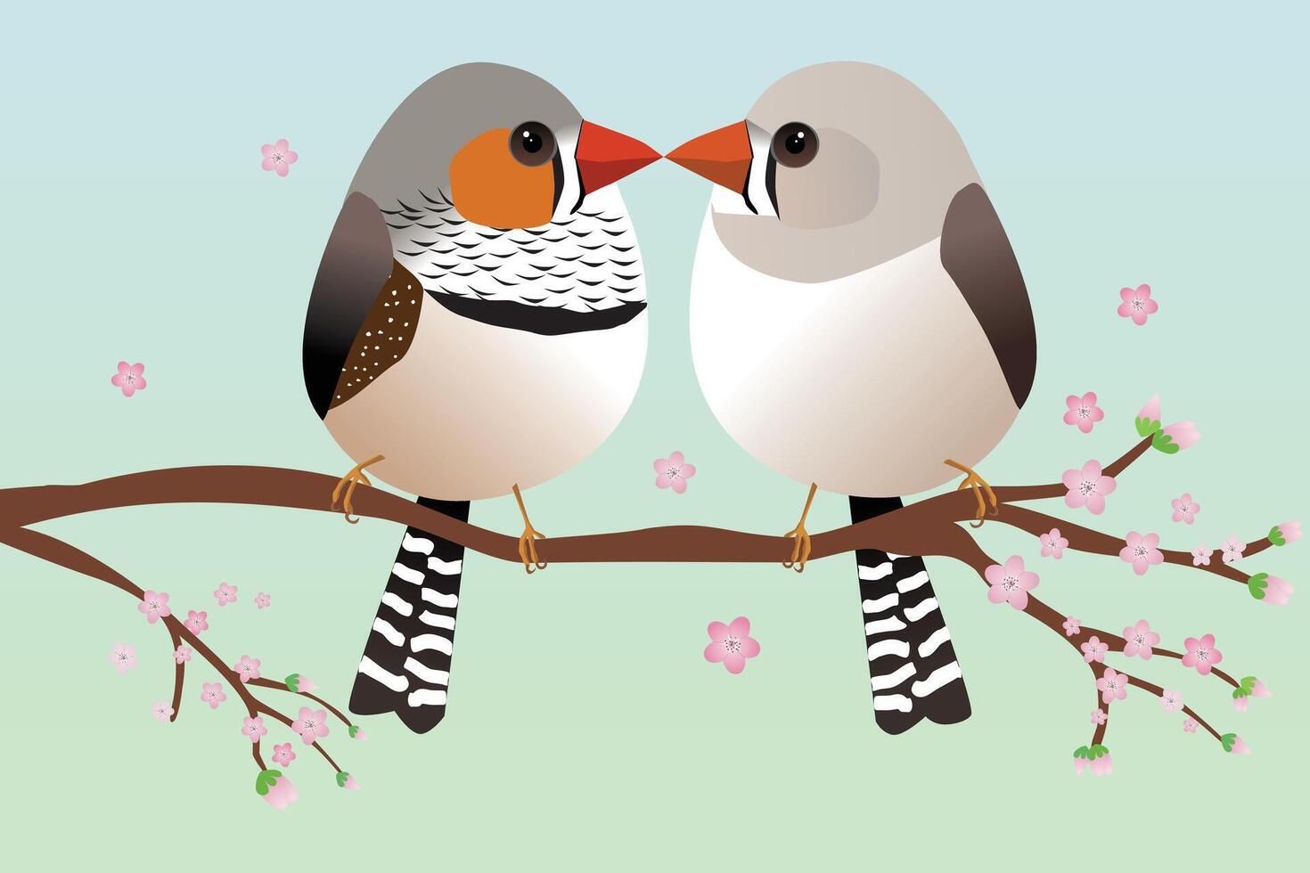 A cute couple of egg shaped zebra finches vector
