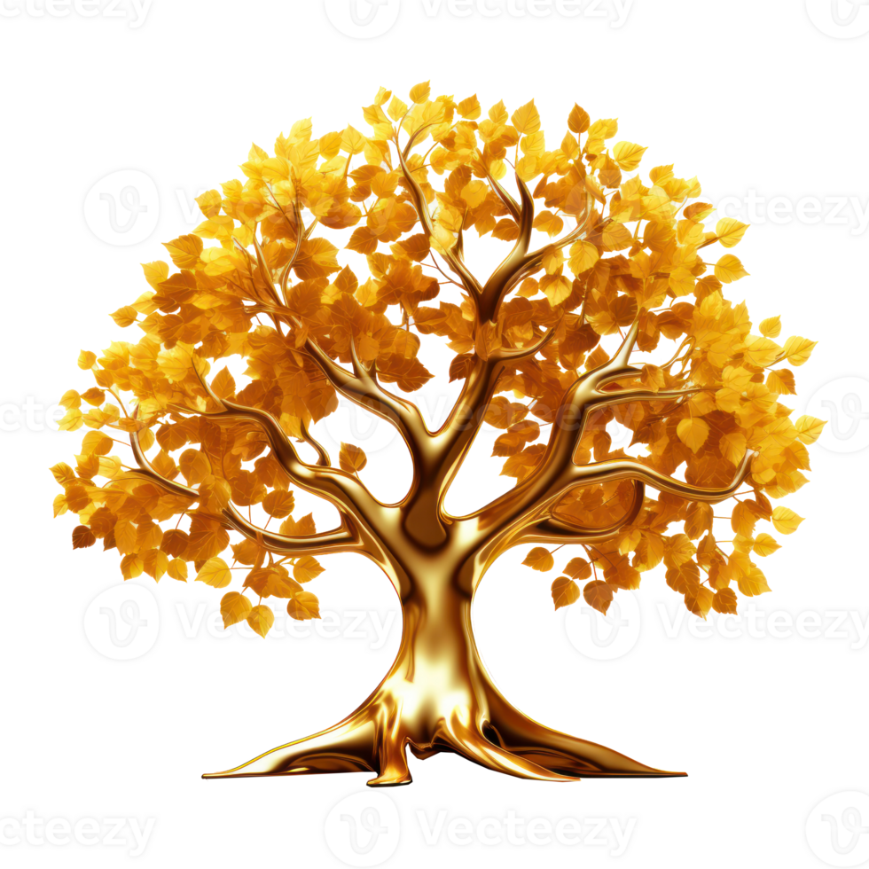 golden tree with leaves on transparent background png
