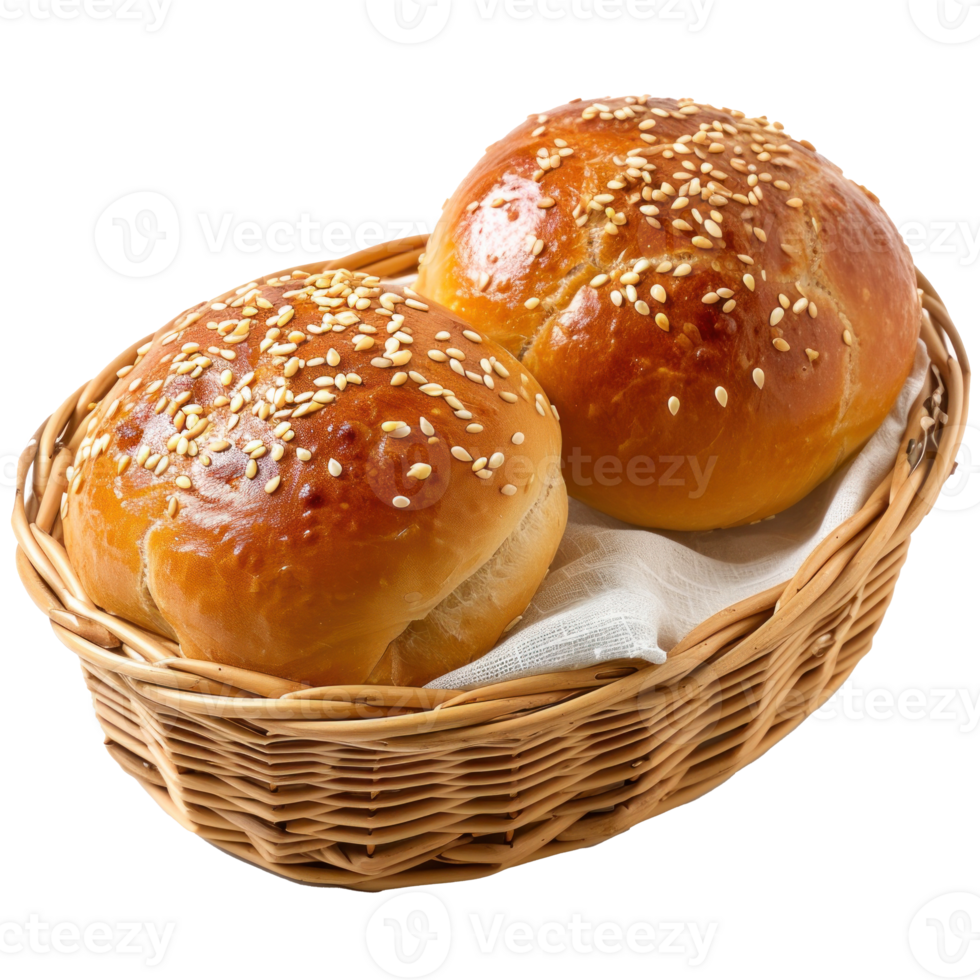 bread in basket with sesame seeds on transparent background png