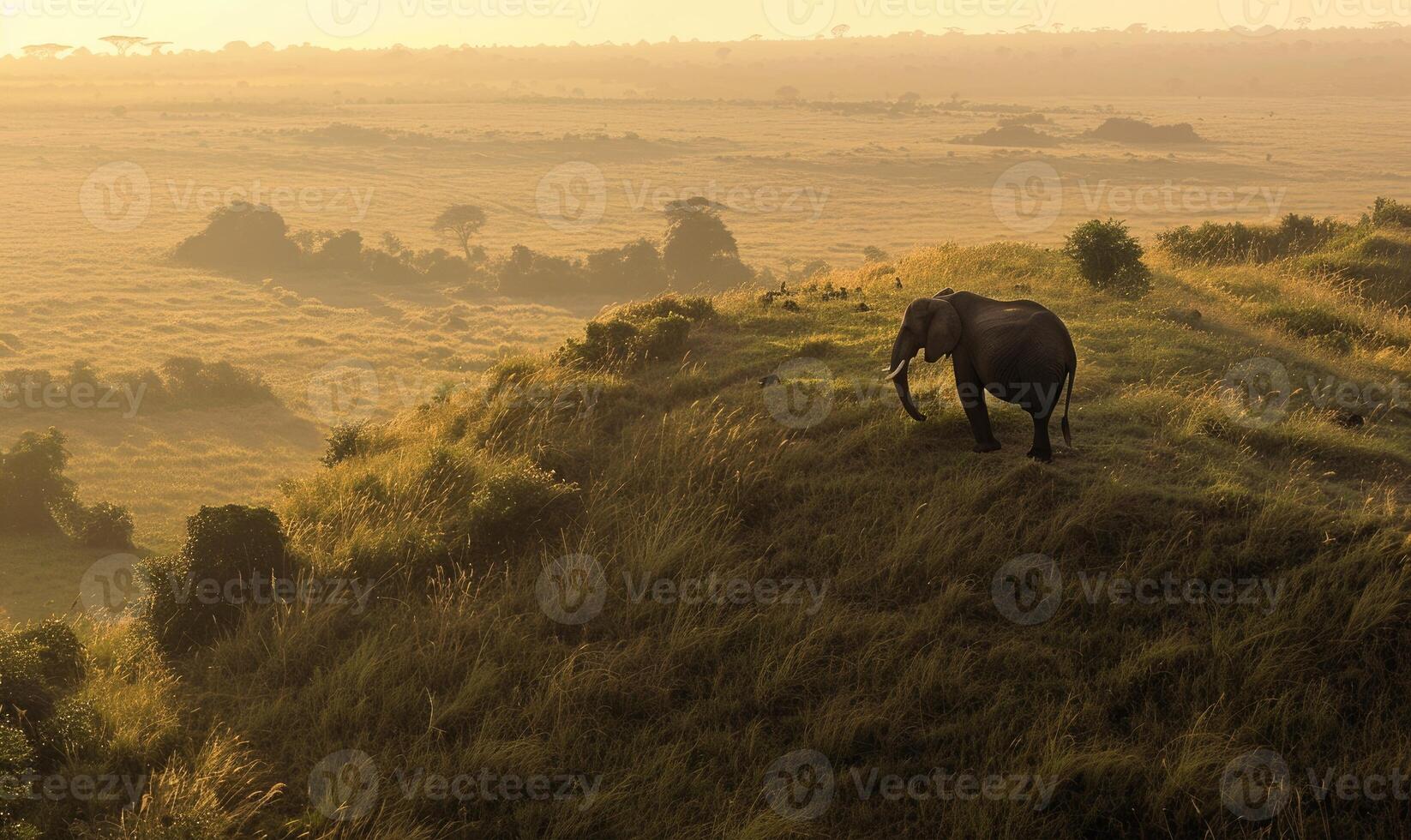 Top view of an elephant standing on a hill photo