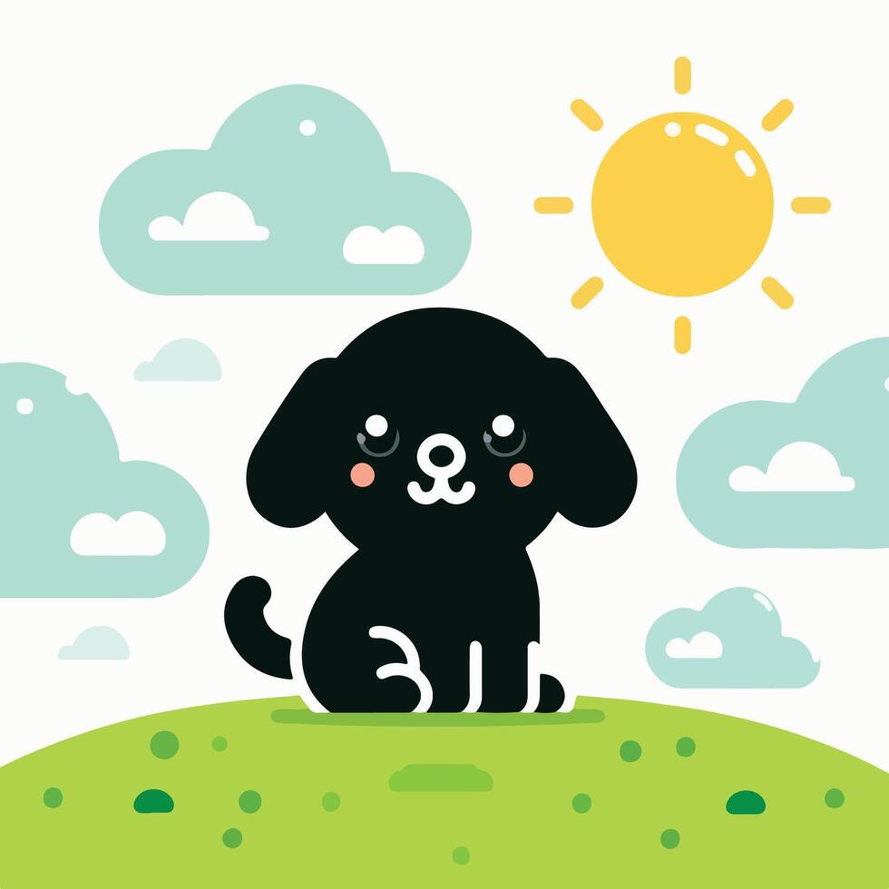 dog sky and moon illustration vector