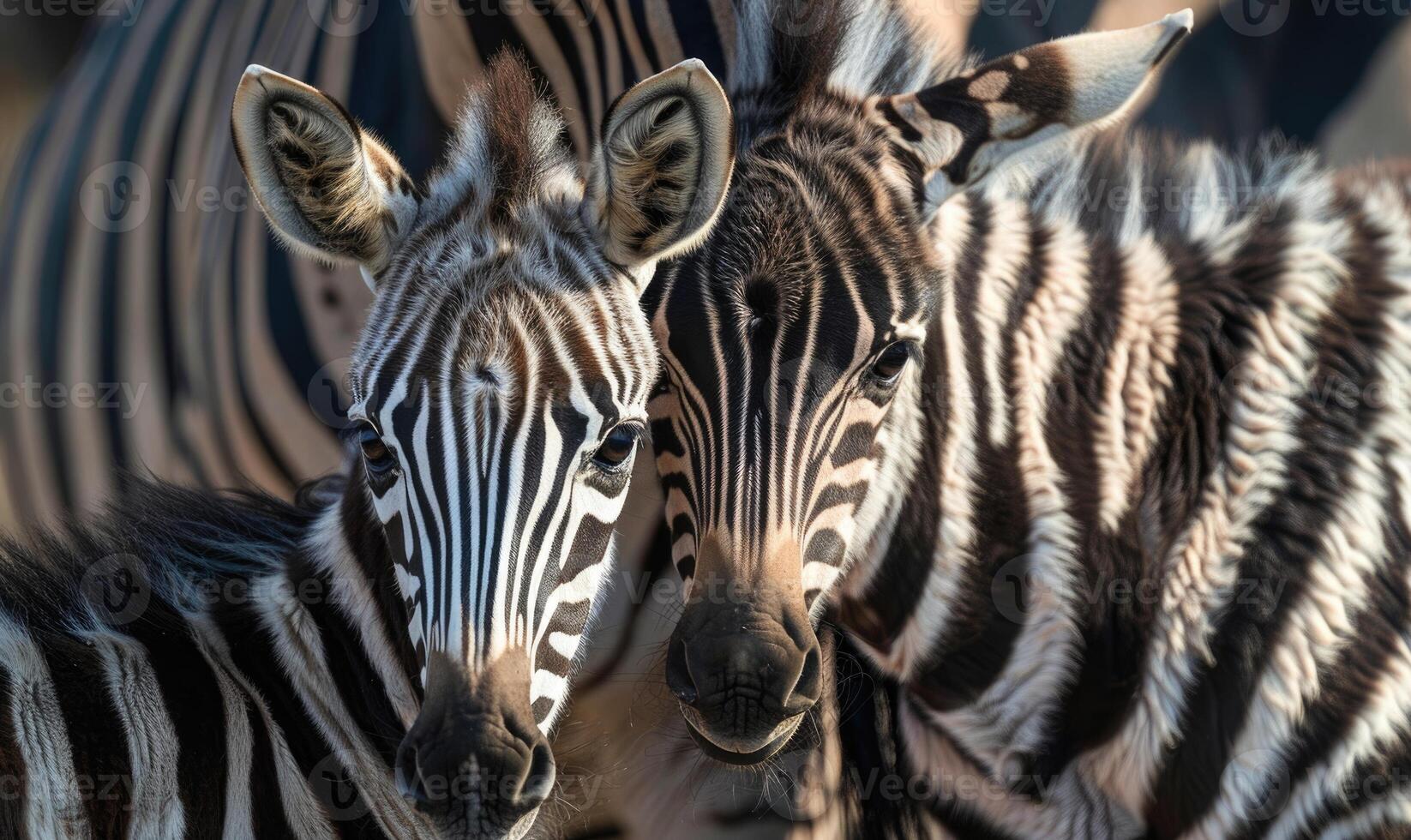 Top view of a zebra foal with its mother photo
