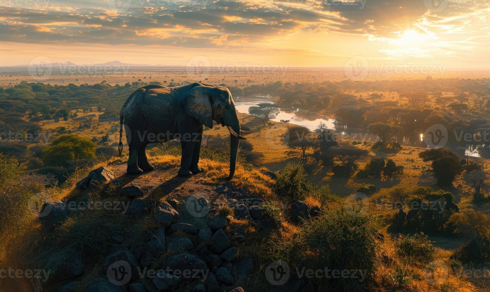 Top view of an elephant standing on a hill photo