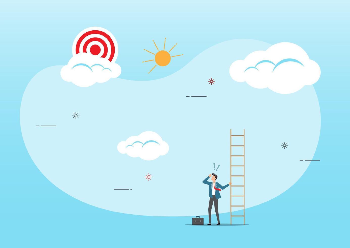 Businessman with too short ladder cannot reach target vector