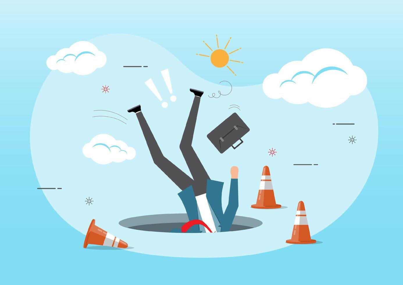 Businessman fall down into the pithole vector