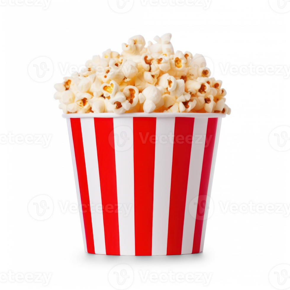 popcorn in a red and white striped bucket on a Transparent background png