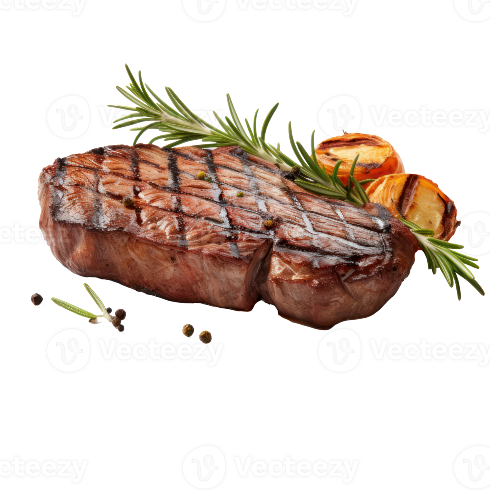 grilled steak with rosemary and spices on a transparent background png