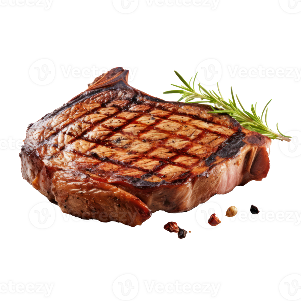 grilled steak with herbs and spices on a transparent background png